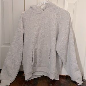white fuzzy hoodie